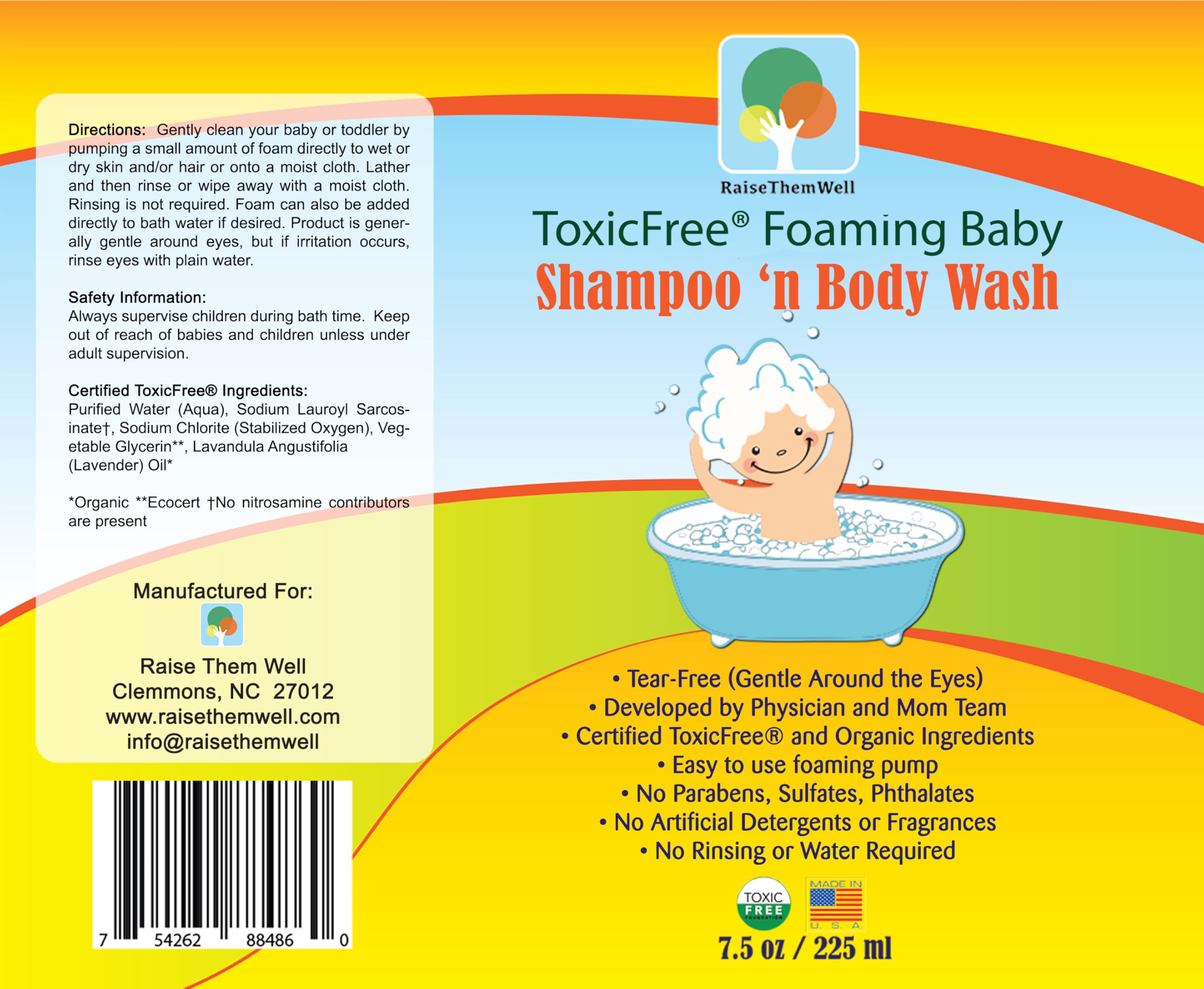 Raise Them Well ToxicFree® Foaming Baby Shampoo N' Body Wash | 7.5 fl oz